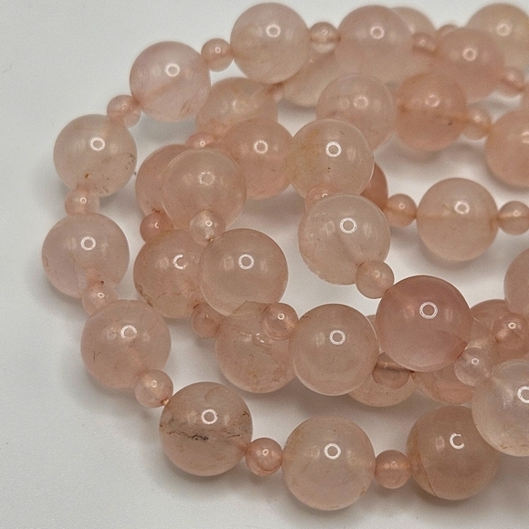 VINTAGE Genuine Rose Quartz Pink Alternating Round Beaded Strand 29" Necklace - Picture 4 of 7
